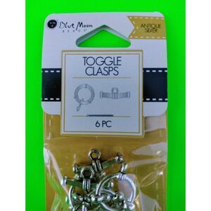 Blue Moon Toggle Clasps Antique Silver 6 Piece T Bent Loop Closure Jewelry Maker